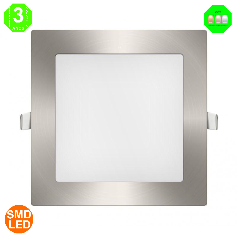 Placa Foco Downlight Led CCT 12W Marco color Níquel IP44 Cuadrado Corte 155x155mm[ALLM5508]