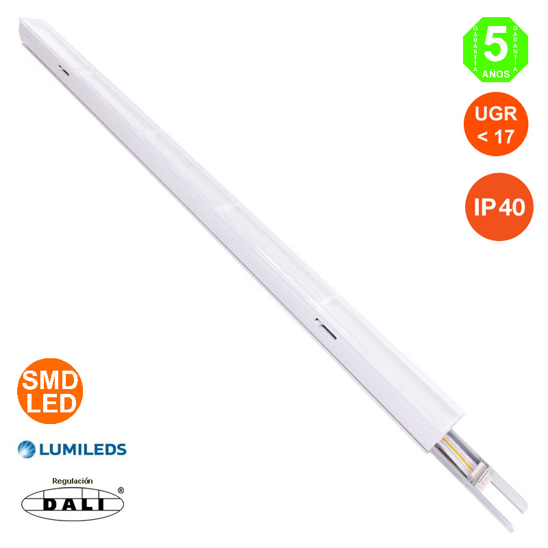 Luminaria LED Barra Lineal 60W 90° 7800Lm UGR<17 142cm Regulable Dali 