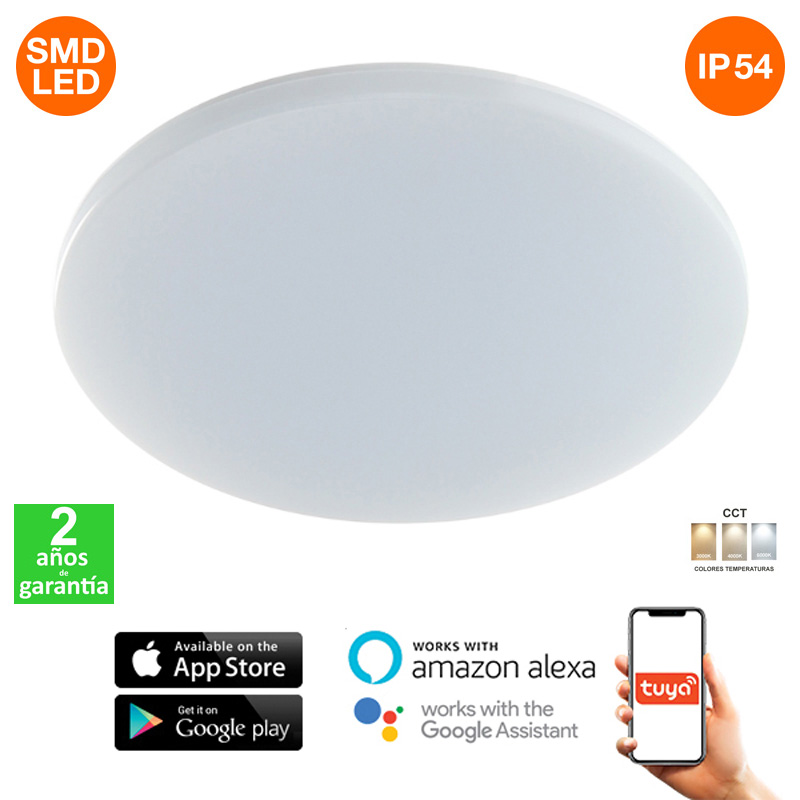 Plafón Led CCT SmartHome RainBow 24W 2400Lm IP54 Wifi App Serie Eco