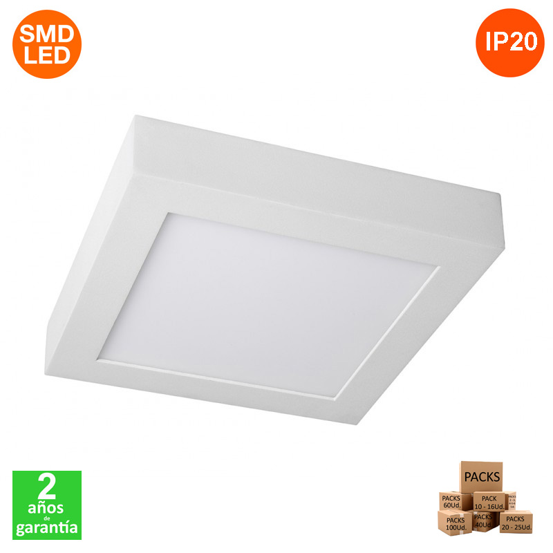 Plafón Led Slim Cuadrado 20W 2000Lm IP20 Serie ECO Disponible en unidades y Pack